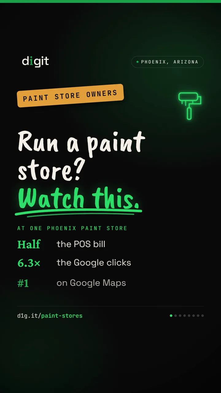 Run a paint store? Watch this. Half the POS bill, 6.3 times the Google clicks, number one on Google Maps.