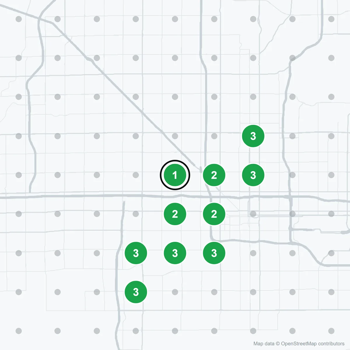 Google Maps ranks for &ldquo;renner&rdquo; around Finisher's Warehouse, October 24, 2026. Seven weeks later: top 3 at 10 spots, and number one at the store.