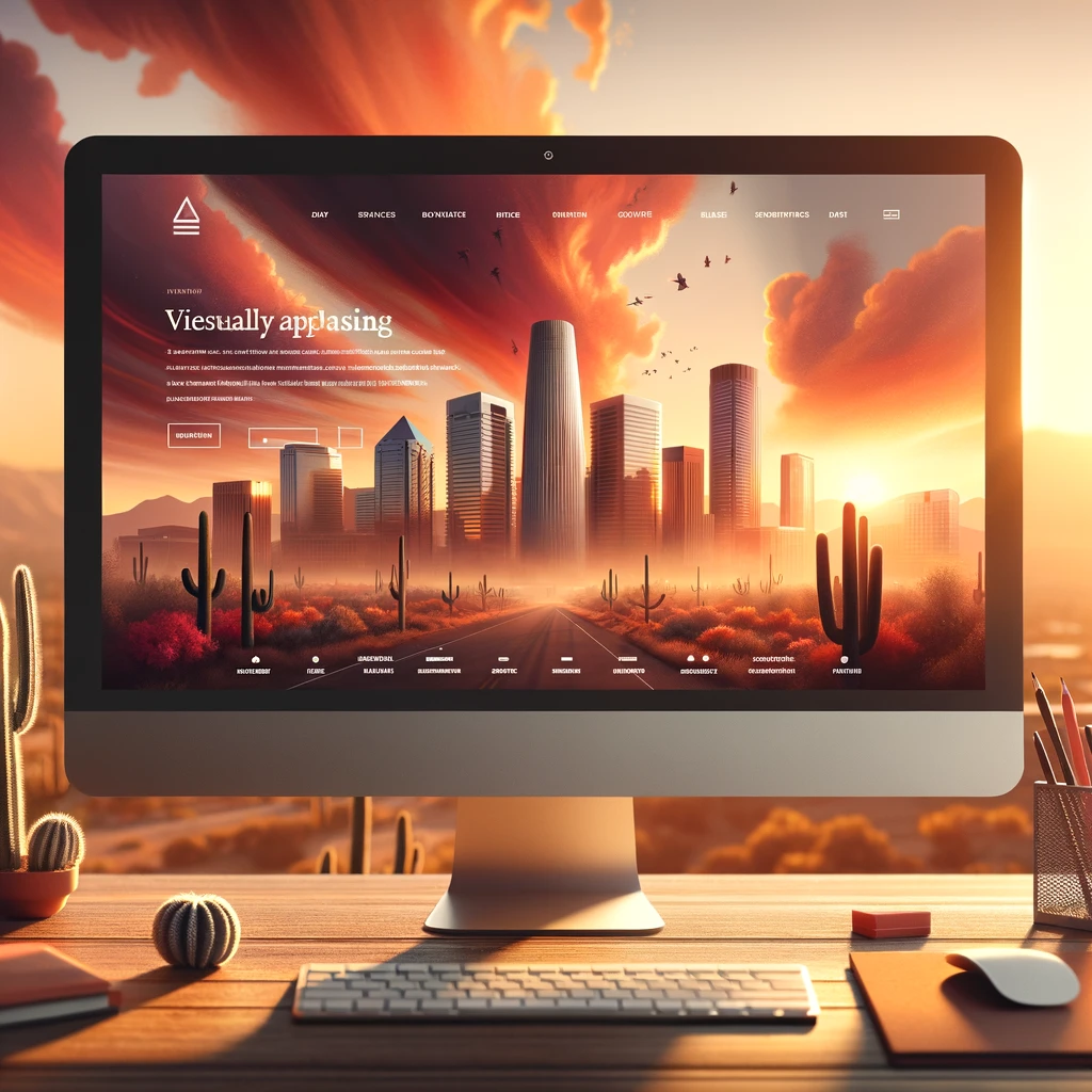 Modern website layout with Phoenix skyline at sunset, featuring warm desert color tones and user-friendly design elements.